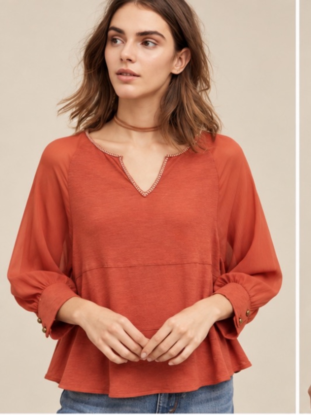 Anthropologie Akemi + Kin Fenn Dolman Top Rust Orange Peplum Blouse
